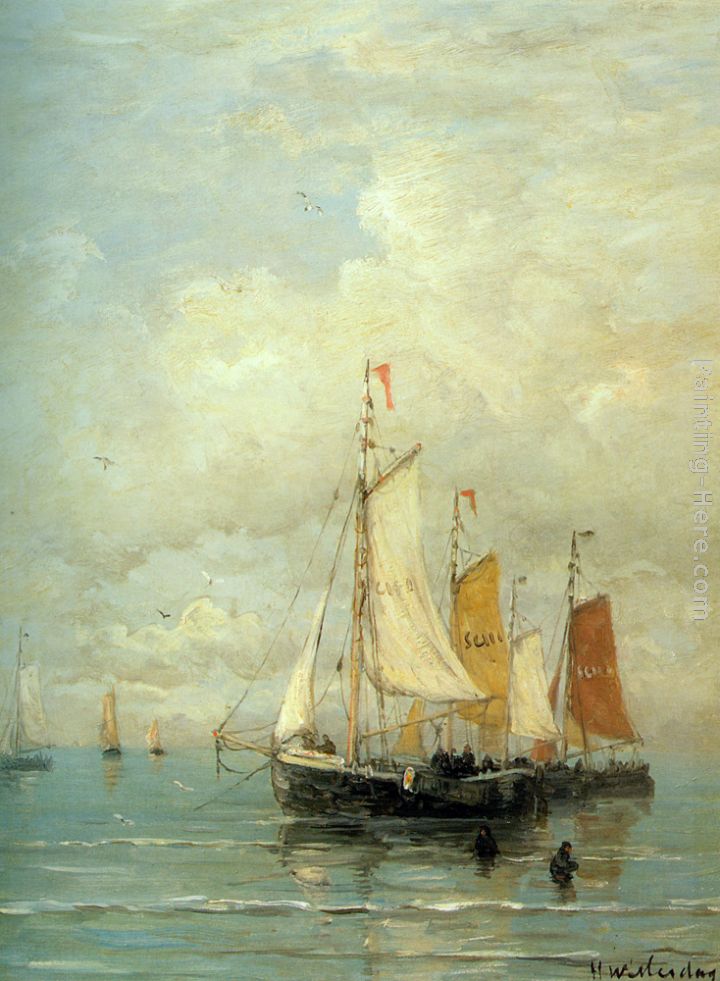 A Moored Fishing Fleet painting - Hendrik Willem Mesdag A Moored Fishing Fleet art painting